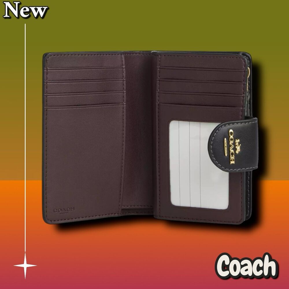 🔴New NWT Coach Medium Corner Zip Wallet Signature Canvas with Floral Print Gold - Picture 2 of 7